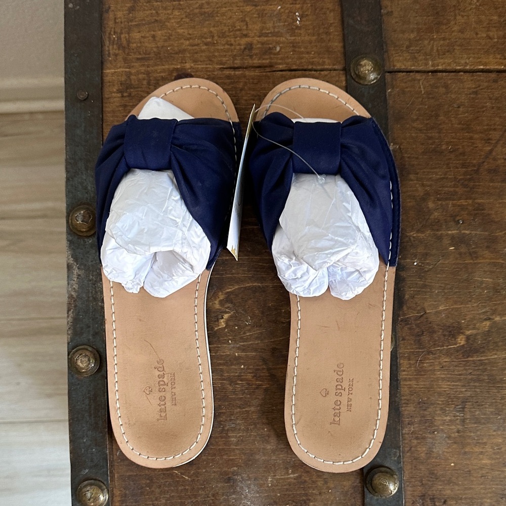 Kate Spade Dark Blue Bow Slide Sandals  NWT